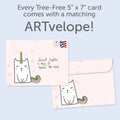 Load image into Gallery viewer, The envelope for Tree-Free’s Magical Cat Unicorn card, along with the following text: “Every Tree-Free 5x7 card comes with a matching ARTvelope!”