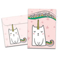 Load image into Gallery viewer, The cover of Tree-Free's Magical Cat Unicorn card, along with its matching envelope.