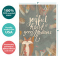 Load image into Gallery viewer, The cover of Tree-Free’s A Joyful Heart All Occasion Card card with lines demonstrating its 5x7 dimensions, along with the following text: “100% PCW recycled paper, proudly made in the USA, sustainably printed on extra-thick card stock”
