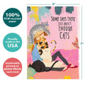 Load image into Gallery viewer, The cover of Tree-Free’s Not Enough Cats card with lines demonstrating its 5x7 dimensions, along with the following text: “100% PCW recycled paper, proudly made in the USA, sustainably printed on extra-thick card stock”