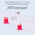 Load image into Gallery viewer, The envelope for Tree-Free’s Cake Day card, along with the following text: “Every Tree-Free 5x7 card comes with a matching ARTvelope!”