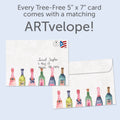 Load image into Gallery viewer, The envelope for Tree-Free’s Friends Bring Wine card, along with the following text: “Every Tree-Free 5x7 card comes with a matching ARTvelope!”