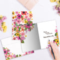 Load image into Gallery viewer, The inside of Tree-Free’s Bright Florals Mom card, with the cover and envelope in the background.