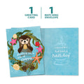 Load image into Gallery viewer, The cover and inside of Tree-Free’s Sea of Happy card, along with the following text: “1 greeting card, 1 matching envelope”