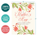 Load image into Gallery viewer, The cover of Tree-Free’s A Mother's Hug card with lines demonstrating its 5x7 dimensions, along with the following text: “100% PCW recycled paper, proudly made in the USA, sustainably printed on extra-thick card stock”