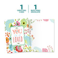 Load image into Gallery viewer, The cover and inside of Tree-Free’s Loved All Occasion Card card, along with the following text: “1 greeting card, 1 matching envelope”