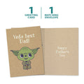 Load image into Gallery viewer, The cover and inside of Tree-Free’s Yoda Best Dad card, along with the following text: “1 greeting card, 1 matching envelope”