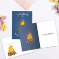 Load image into Gallery viewer, The inside of Tree-Free’s Kindle My Campfire card, with the cover and envelope in the background.