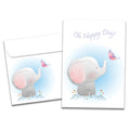 Load image into Gallery viewer, The cover of Tree-Free's Happy Day Elephant card, along with its matching envelope.