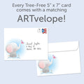 Load image into Gallery viewer, The envelope for Tree-Free’s Happy Day Elephant card, along with the following text: “Every Tree-Free 5x7 card comes with a matching ARTvelope!”