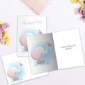 Load image into Gallery viewer, The inside of Tree-Free’s Happy Day Elephant card, with the cover and envelope in the background.