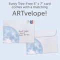 Load image into Gallery viewer, The envelope for Tree-Free’s Moon and Back Anniversary card, along with the following text: “Every Tree-Free 5x7 card comes with a matching ARTvelope!”