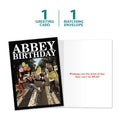 Load image into Gallery viewer, The cover and inside of Tree-Free’s Abbey Birthday card, along with the following text: “1 greeting card, 1 matching envelope”