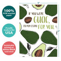 Load image into Gallery viewer, The cover of Tree-Free’s Pay Extra Guac card with lines demonstrating its 5x7 dimensions, along with the following text: “100% PCW recycled paper, proudly made in the USA, sustainably printed on extra-thick card stock”