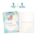 Load image into Gallery viewer, The cover and inside of Tree-Free’s Let It Go Support Card card, along with the following text: “1 greeting card, 1 matching envelope”