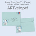 Load image into Gallery viewer, The envelope for Tree-Free’s Dog Heaven Pet card, along with the following text: “Every Tree-Free 5x7 card comes with a matching ARTvelope!”