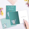 Load image into Gallery viewer, The inside of Tree-Free’s Dog Heaven Pet card, with the cover and envelope in the background.