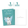 Load image into Gallery viewer, The cover and inside of Tree-Free’s Dog Heaven Pet Pet Sympathy Card card, along with the following text: “1 greeting card, 1 matching envelope”