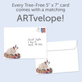 Load image into Gallery viewer, The envelope for Tree-Free’s Rainbow Sprinkles Mouse card, along with the following text: “Every Tree-Free 5x7 card comes with a matching ARTvelope!”
