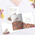 Load image into Gallery viewer, The inside of Tree-Free’s Rainbow Sprinkles Mouse card, with the cover and envelope in the background.