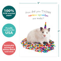 Load image into Gallery viewer, The cover of Tree-Free’s Rainbow Sprinkles Mouse card with lines demonstrating its 5x7 dimensions, along with the following text: “100% PCW recycled paper, proudly made in the USA, sustainably printed on extra-thick card stock”