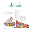 Load image into Gallery viewer, The cover and inside of Tree-Free’s Rainbow Sprinkles Mouse card, along with the following text: “1 greeting card, 1 matching envelope”