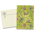 Load image into Gallery viewer, Cover of Pretty Thanks Thank You card (featuring script text surrounded by artwork of flowers and bumblebees) and its matching envelope