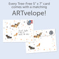 Load image into Gallery viewer, The envelope for Tree-Free’s Artful Bats Halloween Card card, along with the following text: “Every Tree-Free 5x7 card comes with a matching ARTvelope!”