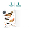 Load image into Gallery viewer, The cover and inside of Tree-Free’s Artful Bats Halloween Card card, along with the following text: “1 greeting card, 1 matching envelope”