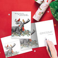 Load image into Gallery viewer, The inside of Tree-Free’s Boho Moose Blessings card, with the cover and envelope in the background.