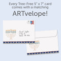 Load image into Gallery viewer, The envelope for Tree-Free’s Jerusalem Mosaic Menorah card, along with the following text: “Every Tree-Free 5x7 card comes with a matching ARTvelope!”