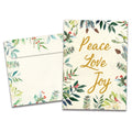 Load image into Gallery viewer, The cover of Tree-Free's Peace Joy Watercolor card, along with its matching envelope.