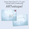 Load image into Gallery viewer, The envelope for Tree-Free’s Magical Reindeer Holiday Card card, along with the following text: “Every Tree-Free 5x7 card comes with a matching ARTvelope!”