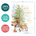 Load image into Gallery viewer, The cover of Tree-Free’s Furry Family Christmas Card card with lines demonstrating its 5x7 dimensions, along with the following text: “100% PCW recycled paper, proudly made in the USA, sustainably printed on extra-thick card stock”