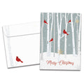 Load image into Gallery viewer, The cover of Tree-Free's Christmas Cardinals Holiday Card card, along with its matching envelope.