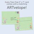 Load image into Gallery viewer, The envelope for Tree-Free’s Birthday Party Animals card, along with the following text: “Every Tree-Free 5x7 card comes with a matching ARTvelope!”