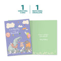 Load image into Gallery viewer, The cover and inside of Tree-Free’s Birthday Party Animals card, along with the following text: “1 greeting card, 1 matching envelope”