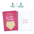Load image into Gallery viewer, The cover and inside of Tree-Free’s Granny Panties Birthday Card card, along with the following text: “1 greeting card, 1 matching envelope”
