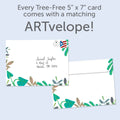 Load image into Gallery viewer, The envelope for Tree-Free’s Shoulder to Lean On card, along with the following text: “Every Tree-Free 5x7 card comes with a matching ARTvelope!”