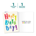 Load image into Gallery viewer, The cover and inside of Tree-Free’s Birthday Rainbow card, along with the following text: “1 greeting card, 1 matching envelope”