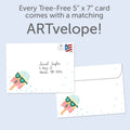 Load image into Gallery viewer, The envelope for Tree-Free’s Coolest Pop card, along with the following text: “Every Tree-Free 5x7 card comes with a matching ARTvelope!”