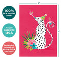 Load image into Gallery viewer, The cover of Tree-Free’s Inner Party Animal card with lines demonstrating its 5x7 dimensions, along with the following text: “100% PCW recycled paper, proudly made in the USA, sustainably printed on extra-thick card stock”
