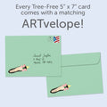 Load image into Gallery viewer, The envelope for Tree-Free’s Shoes and Friends card, along with the following text: “Every Tree-Free 5x7 card comes with a matching ARTvelope!”