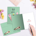Load image into Gallery viewer, The inside of Tree-Free’s Shoes And Friends Thinking Of You Card card, with the cover and envelope in the background.