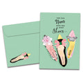 Load image into Gallery viewer, The cover of Tree-Free's Shoes and Friends card, along with its matching envelope.
