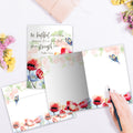 Load image into Gallery viewer, The inside of Tree-Free’s In Small Things card, with the cover and envelope in the background.