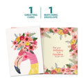 Load image into Gallery viewer, The cover and inside of Tree-Free’s Fabulous Flamingo Birthday Card card, along with the following text: “1 greeting card, 1 matching envelope”
