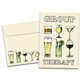 Load image into Gallery viewer, The cover of Tree-Free's Group Therapy Birthday Card card, along with its matching envelope.