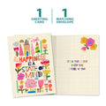 Load image into Gallery viewer, The cover and inside of Tree-Free’s Happiness Collage Thinking Of You Card card, along with the following text: “1 greeting card, 1 matching envelope”
