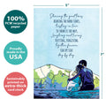 Load image into Gallery viewer, The cover of Tree-Free’s Side by Side card with lines demonstrating its 5x7 dimensions, along with the following text: “100% PCW recycled paper, proudly made in the USA, sustainably printed on extra-thick card stock”